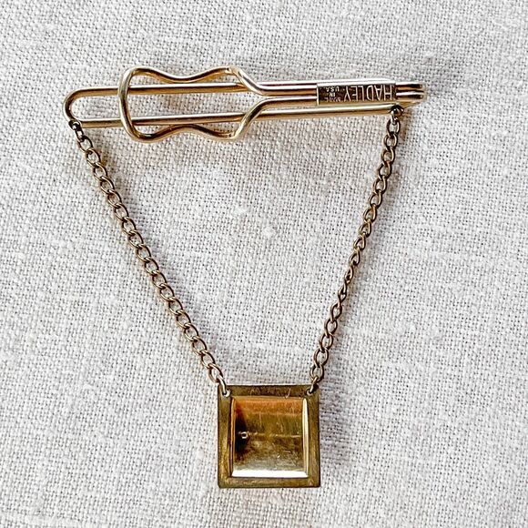 Vintage Hadley Gold-Tone Tie Bar Clip w/ Chain - Men's Formalwear - Picture 4 of 9